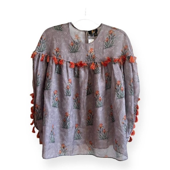 NWT Anthropologie Sachin & Babi Acacia Tasseled Blouse Top Brown Size Medium - Picture 2 of 14